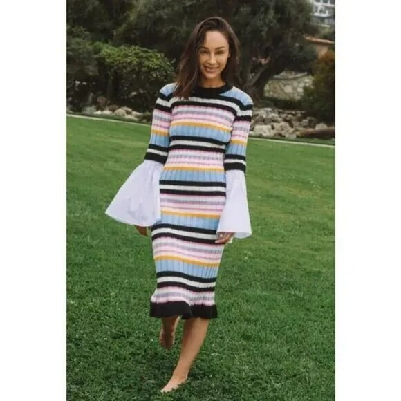 NWT Anthropologie Endless Rose Stripped CARADISCLOTHED Sweater MIDI Dress. M - Picture 1 of 4